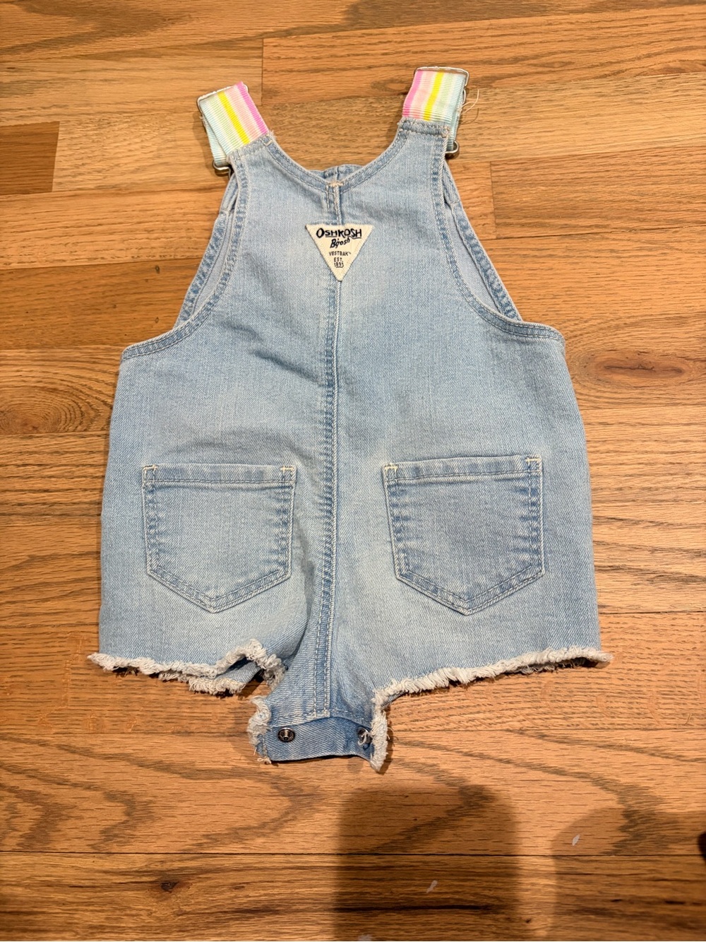 OshKosh Baby girl summer overalls with pastel rainbow straps - Picture 2 of 3